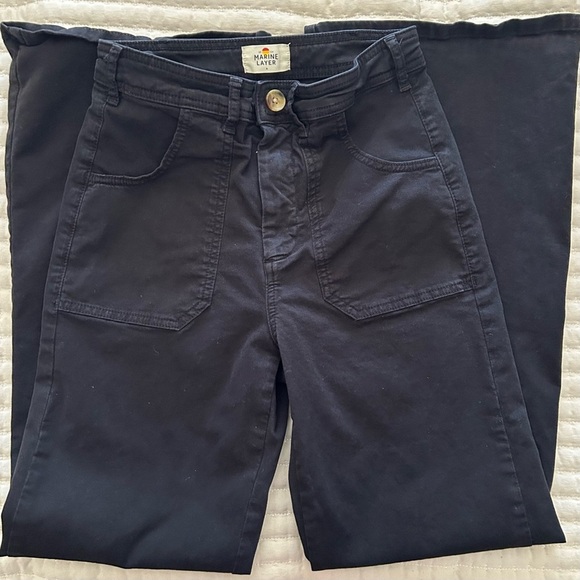 Marine Layer Bridget Twill Flare Patch Pants W/Patch Pockets Faded Black, Size 6 - Picture 11 of 13